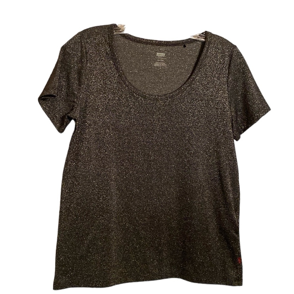 Levis Womens Black Silver Shiny Metallic Short Sleeve Round Neck Cali Tee M